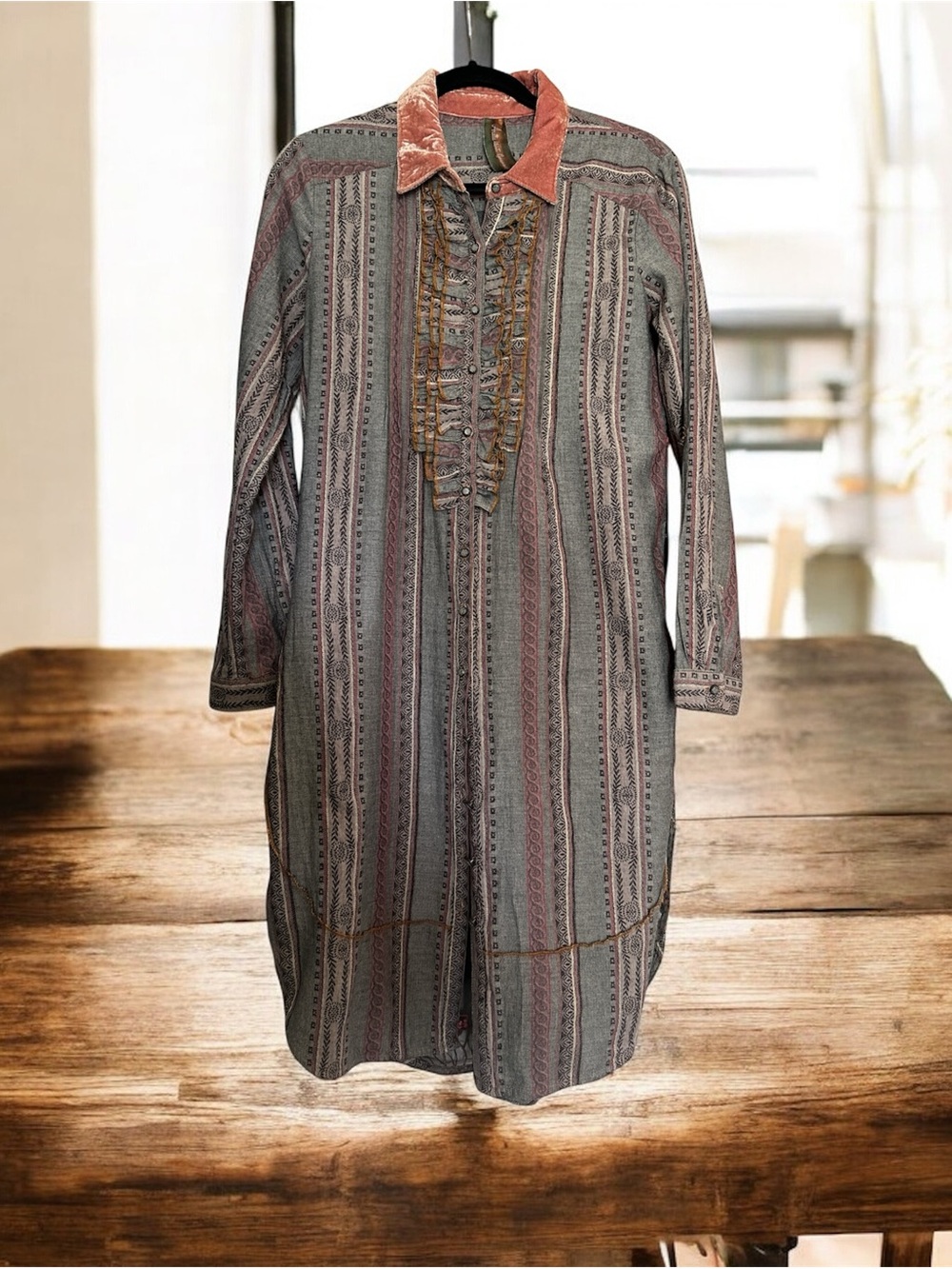 Aratta Silent Journey Mixed Fabric Button Up Dress
